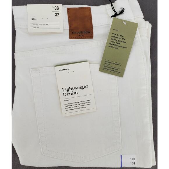Goodfellow & Co Men's 36W x 32L Premium White Slim Lightweight Denim New - Picture 3 of 7